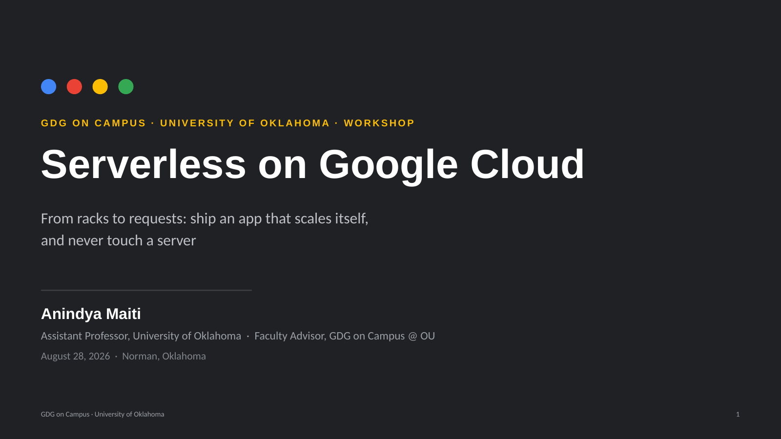 Title slide for Serverless on Google Cloud