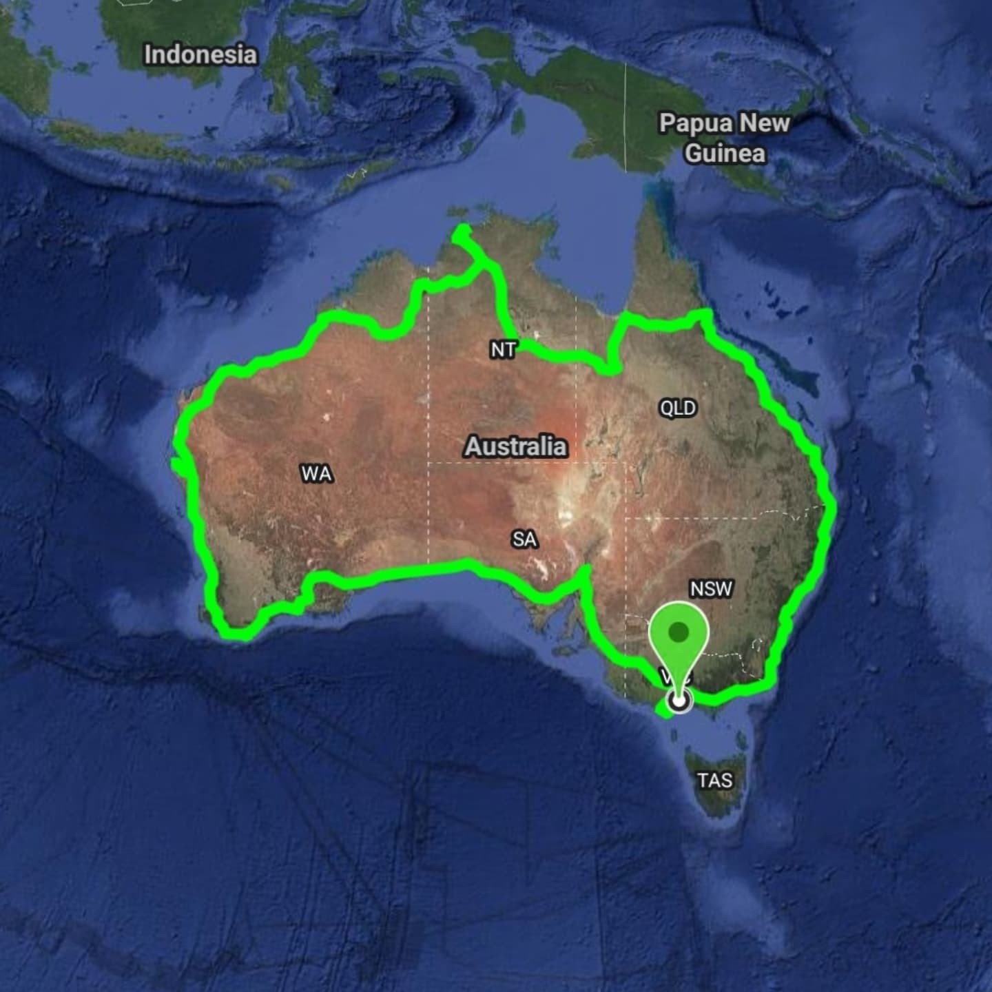 My posted Big Lap route around Australia, with the inland detour