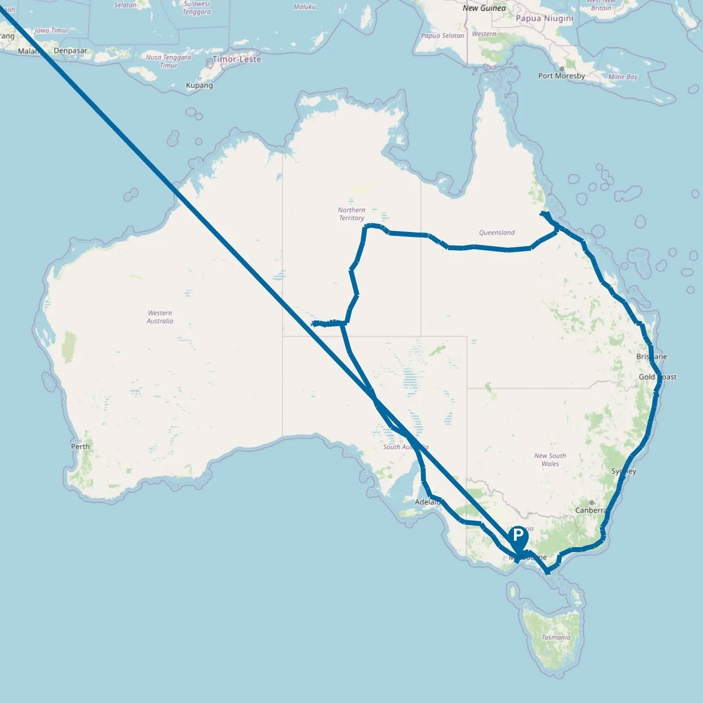 My posted 2024 half-lap route map around Australia