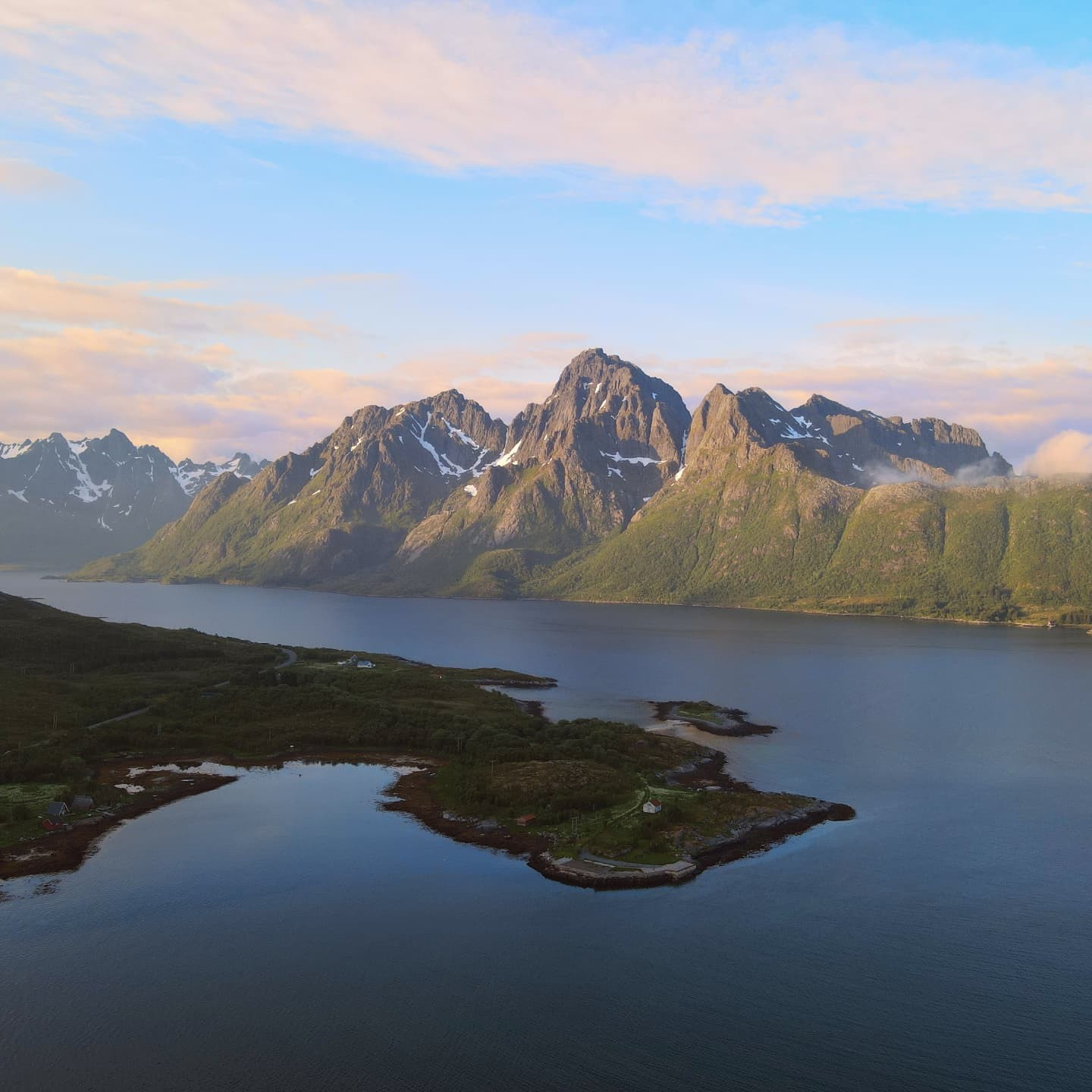 Evening light over the coast at Lofotodden National Park, Norway